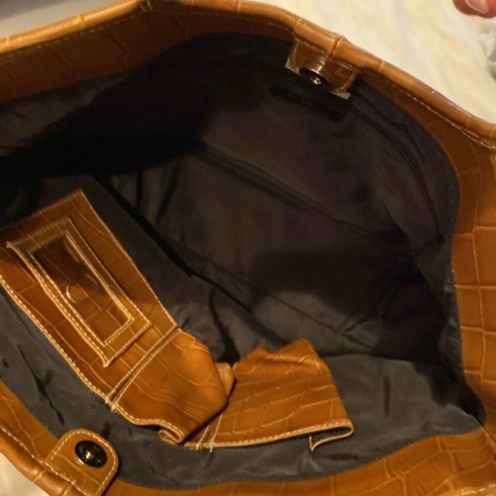 Charter Club Tan Crocodile Embossed Handbag